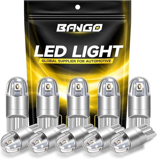 BANGO 194 LED Bulb, Super Bright 168 T10 2825 W5W LED Replacement Bulbs for Car Interior Dome Map Door Courtesy Trunk Side Marker License Plate Lights, Green (Pack of 10)