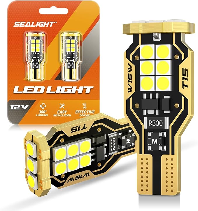 SEALIGHT 921 LED Bulb Reverse Light 500% Super Bright T15 Reverse Light Bulb 3030-SMD Chipsets Canbus Error Free 906 W16W 922 912 921 LED Bulb for Backup Lights, 6000K White Pack of 2