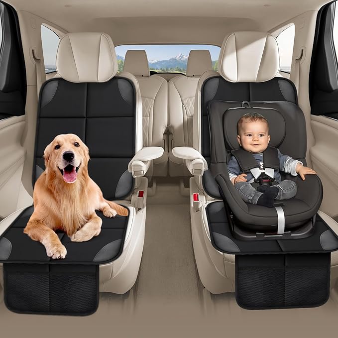 Car seat Protector 2 mesh Pocket Waterproof car seat Covers, Universal Size, Baby, pet, Children's car seat Protector, Anti Slip Bottom (1 Piece)