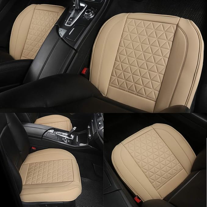 Black Panther Luxury Polyvinyl Car Seat Cover Front Bottom Seat Cushion Cover, Anti-Slip and Wrap Around The Bottom, Fits 95% of Vehicles - 1 Piece,Beige