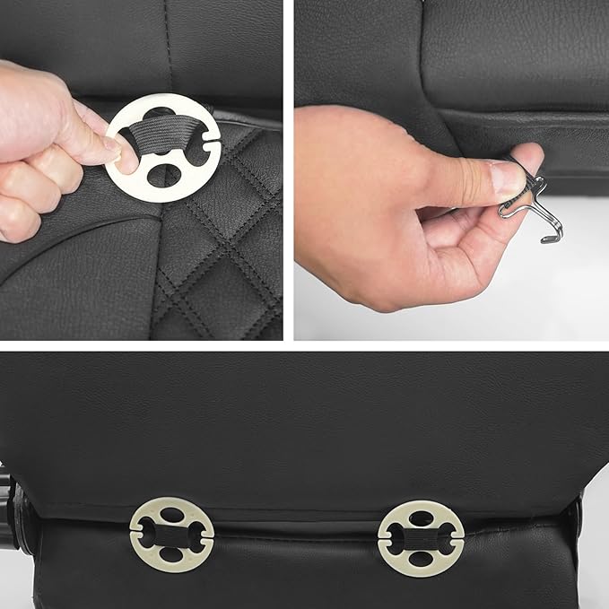 1 Pack PU Leather Quilting Front Car Seat Cover, Anti-Slip Full Wrap-Around Bottom Seat Protector Cushion with Storage Pocket, Universal Fit for Most Vehicles - Black