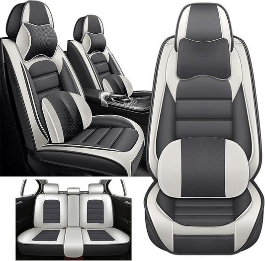 5 Seat Covers Fit for Acura ZDX 2024, Waterproof Premium Leather Automotive Accessories Seat Protectors Seat Cushions Wear-Resistant Car Seat Covers（Gray&White,Full Deluxe）