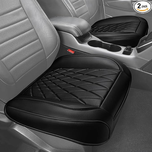 CAR PASS 2 Pack Leather Front Car Seat Covers, Bottom Seat Covers Full Wrapped with Storage Pocket, Anti-Slip Leather Seat Protectors,Waterproof Seat Cushion Pad Universal Fit Sedan SUV Truck, Black