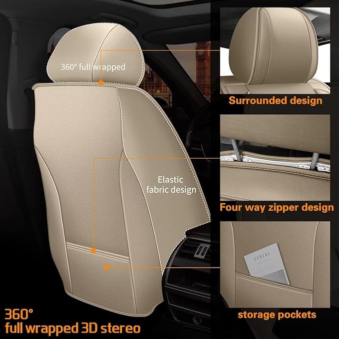 Car Seat Covers Fit for Hyundai Accent 2017-2024 2025 Waterproof Faux Leather Seat Covers Cushion Protector Car seat Covers Compatible Airbag(5 Seats, Beige)