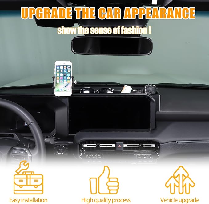 LLKUANG Center Console Dash Organizer Tray Compatible with Toyota Land Cruiser 250 Prado 2024 2025+ Navigation Screen Rear Insert Auxiliary Storage Box,Phone Holder Accessories (Style D)