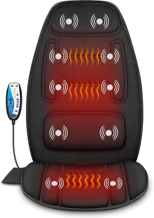 Snailax Vibration Back Massager with Heat, Massage Chair Pad with Neck Lumbar Memory Foam, 10 Vibration Motors,5 Modes, Gifts, No shiatsu