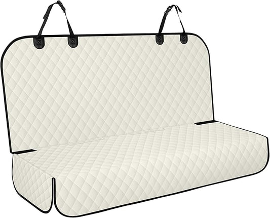 Backseat Cover for Dogs, Waterproof and Non-Slip Pet Bench Seat Covers, Car Seat Protector for Back Seat, Universal Size Rear Car Seat Cover Fits Cars, Trucks and SUVs, L-Beige&Black