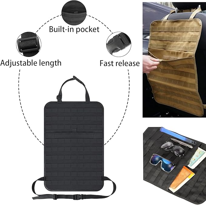 7 PACK Tactical Seat back organizer Truck organizer With 6 Detachable Pouches Universal For Car Truck Ford Jeep Military-Grade Heavier Panels With Multi-functional Packs (8 Pack Black)