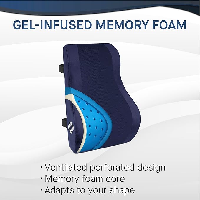 Samsonite Ergonomic Lumbar Support Pillow for Office Chair and Car Seat - Memory Foam Back Support Lumbar Pillow, Premium Cushion Chair Support for Lower Back Pain Relief and Versatile Use (Navy)