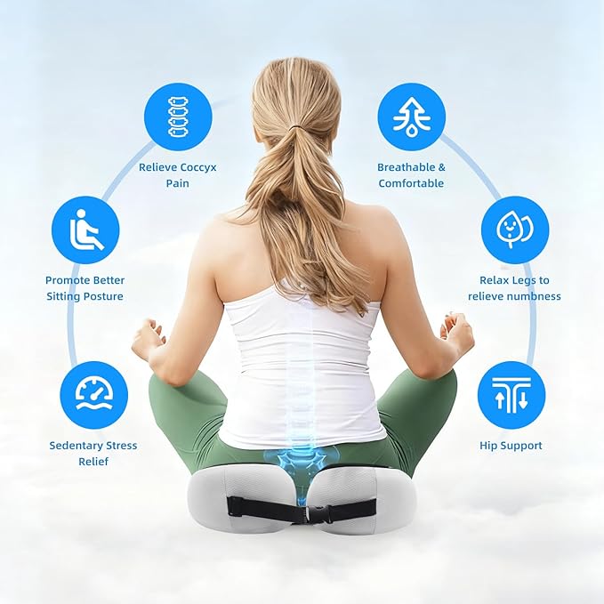 Breathable Thick Chair Seat Cushion,Upgraded Memory Foam Office Chair Cushions, Anti-Slip Bottom Car Plane Wheelchair Seat Cushion,Relieve Sciatica Tailbone Back Pain Cushion for Long Sitting (Black)