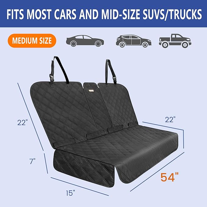 Back Seat Cover - 900D Oxford Waterproof Car Seat Protector, Fits Cars/SUVs/Trucks, Split Bench, Non-Slip, Dog/Kid Proof, Easy Clean(Black)