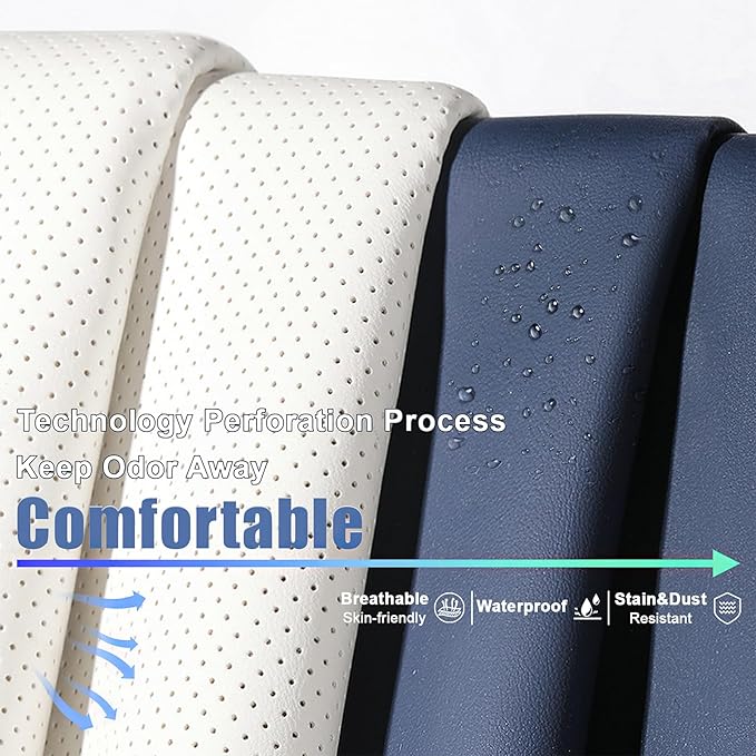 2 Car Seat Covers for Chrysler Pacifica 2004-2026 Breathable Leather,Waterproof Car Seat Protectors with Comfort Headrest Pillows,Automotive Vehicle Cushion with Storage Pockets (Luxury,Blue)