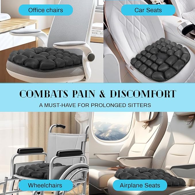 Airplane Seat Cushion for Long Flights, Inflatable & Portable Travel Cushion for Tailbone Pain Relief, Pressure Relief Car Seat Cushion for Office Chair and Wheelchair Use