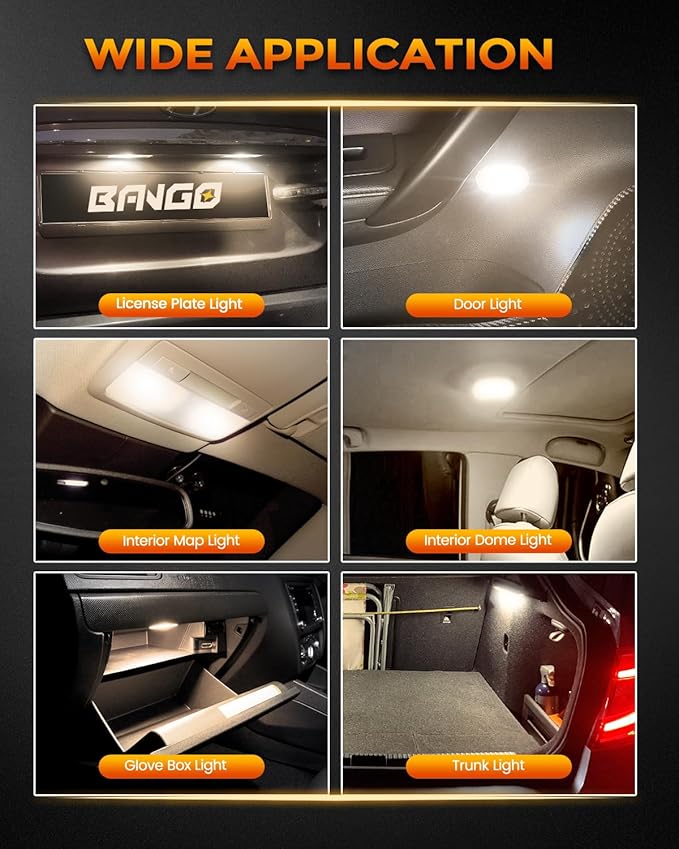 BANGO 24 Pieces Car LED Interior Light Bulbs, Non-Polarity Design with Removal Tool, Suitable for Car Dome Map Door Trunk License Plate Lights, Etc. (Warm White)