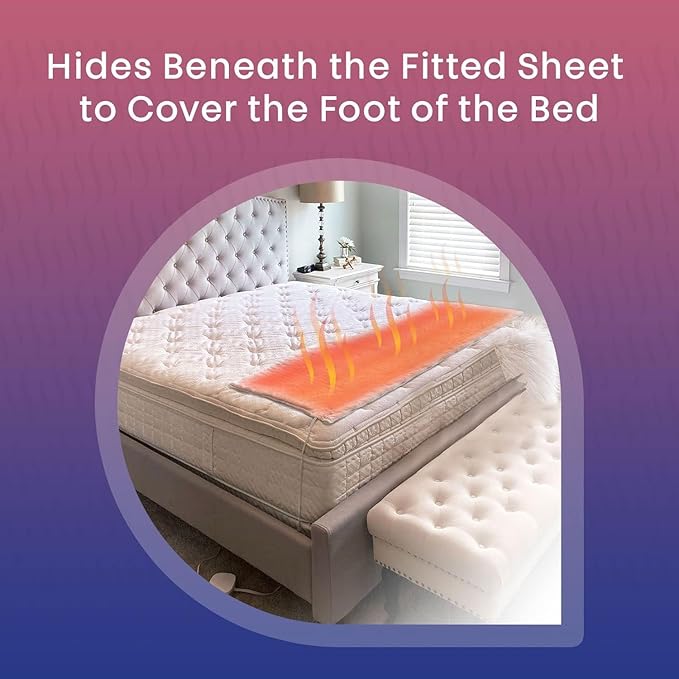 Hidden Heat Electric Foot of The Bed Warmer by SpotWarm; Wireless RF Remote, Microplush Flannel Mattress Warmer for Heated Feet. (King Size - 74" by 28")
