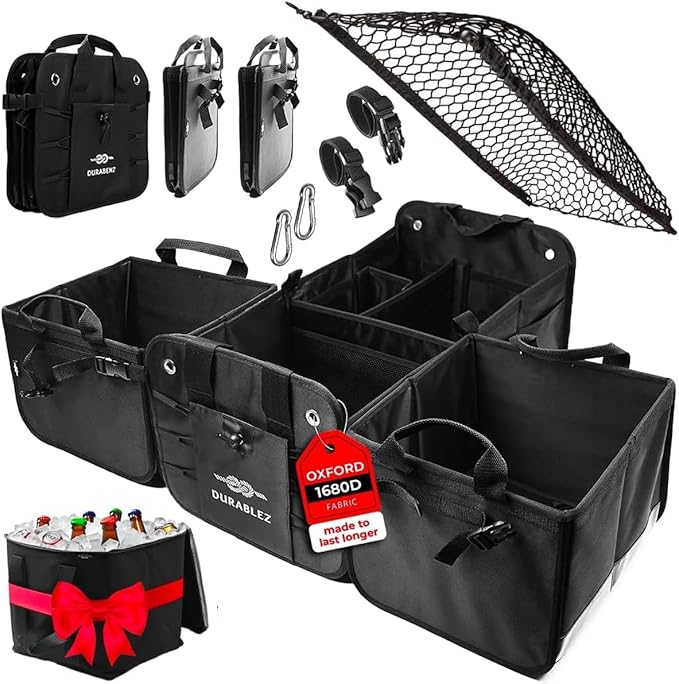Trunk Organizer 5-Section Modular XL Car Storage System – Extra Large Cargo Organizer for Car Trunk, Foldable Multi-Compartment Auto Organizer, Heavy Duty Oxford 1680D – Black