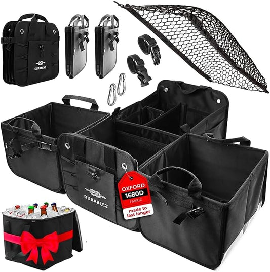 Trunk Organizer 5-Section Modular XL Car Storage System – Extra Large Cargo Organizer for Car Trunk, Foldable Multi-Compartment Auto Organizer, Heavy Duty Oxford 1680D – Black