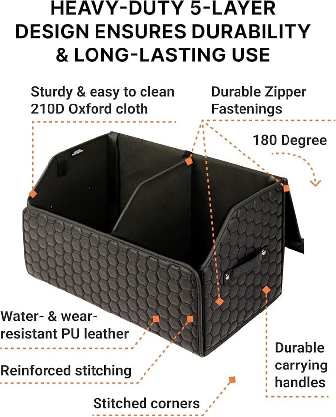 Owleys Car Storage Organizer Bundle - Two Foldable Crates For Groceries, Gear & Trips - Durable SUV And Truck Storage Set - Thoughtful Birthday Gifts For Drivers (Black 17+21)