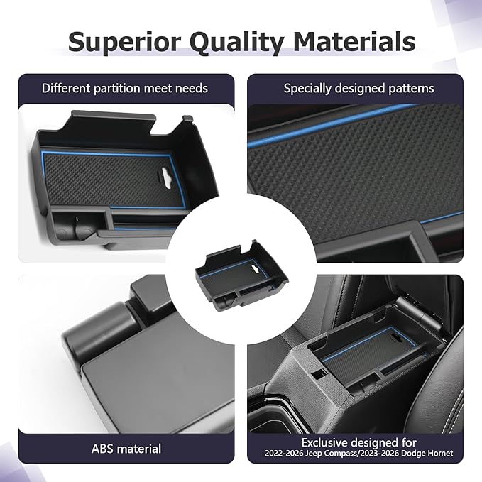LUWU Center Console Organizer Compatible with Jeep Compass 2021-2026/Dodge Hornet 2023-2026 Accessories Armrest Console Storage Box Insert Tray ABS Material Coin Container Blue