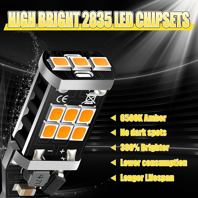 912 921 LED Bulb for Backup Reverse Lights, 2835 15-SMD Chipsets Error Free 300% Super Bright 906 922 W16W T15 LED Lights - (Pack of 2, Amber)