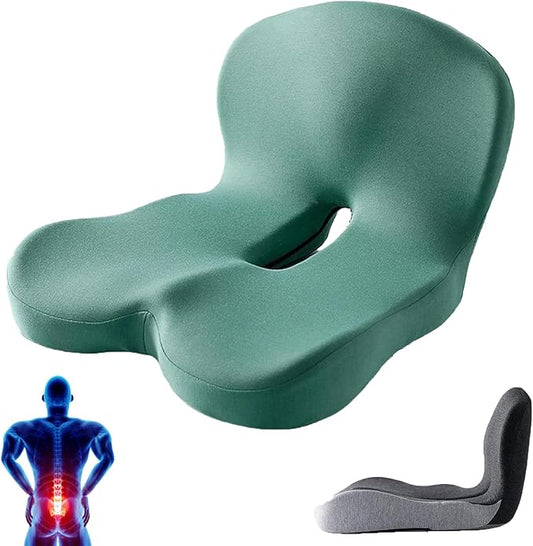 Back and Seat Cushion, Car Seat Cushion, Memory Foam L-Shaped Integrated Seat Cushions, Ergonomic Car Cushion for Big People with Back Support (Green)