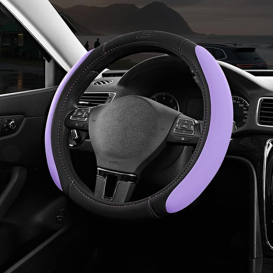 Skechers Steering Wheel Cover, Memory Foam Car Steering Wheel Cover,14.5-15inch Anti-Slip Safety Comfortable Desgin, Universal Accessory for Diverse Cars, Truck,SUV (Black & Purple)