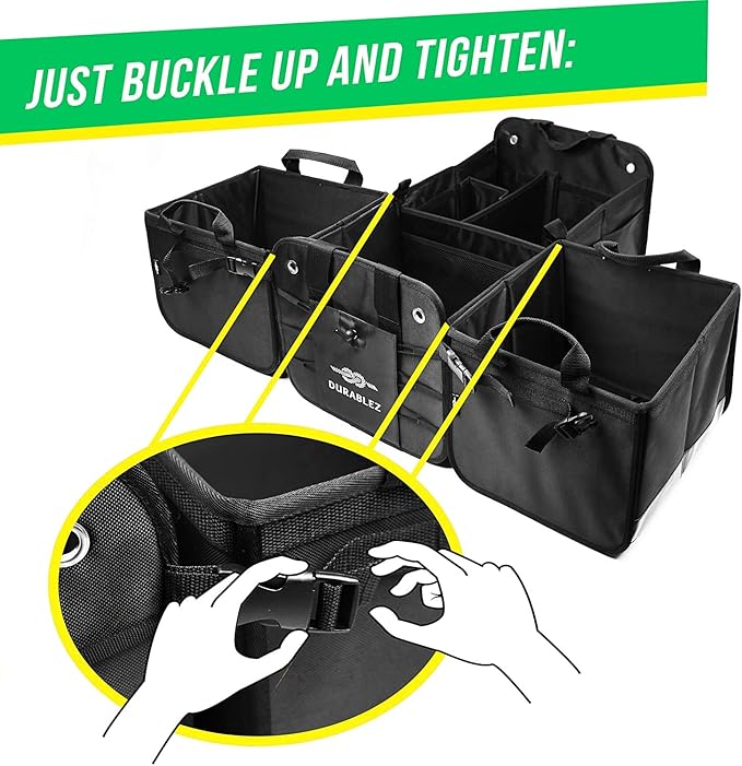 Trunk Organizer 4-Section XL Modular Car Storage System – Extra Large Cargo Organizer for Car Trunk, Foldable Multi-Compartment Auto Organizer, Heavy Duty 1680D Oxford – Black