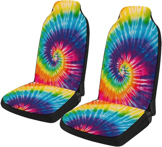 2 Pcs Premium Colorful Circle Car Seat Cover, Breathable & Washable Car Seat Covers Full Sets, Fashionable Printed Seat Covers for Cars Interior, Universal Fit for Most Cars, Sedan, Truck, SUV