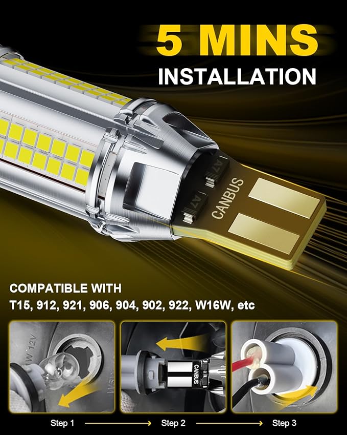 AUXITO 921 LED Bulb Reverse Lights, 600% Super Bright 912 T15 led Backup light, CAN-Bus Error Free 906 922 W16W LED Bulbs for Reverse Back Up Marker Lights, 6000K White