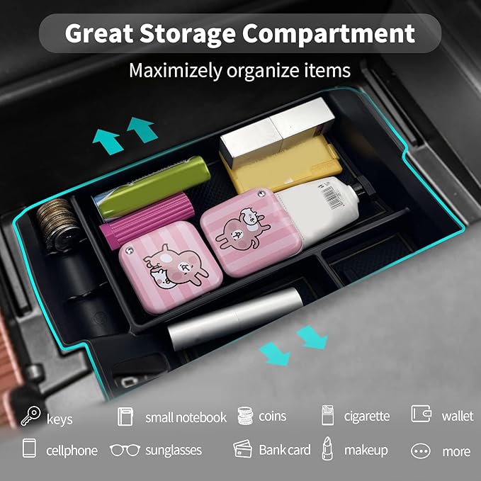 CDEFG Center Console Organizer Tray for 2021-2026 4th Gen Sienna XL40 Interior Accessories ABS Black Material Armrest Insert Secondary Storage Box (Black)