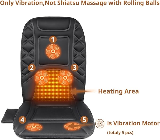 Back Massager with Heat,Heated Seat Cover Cushion with 5 Vibrating Massage Nodes Chair Pad for Pain Relief Home Office Use