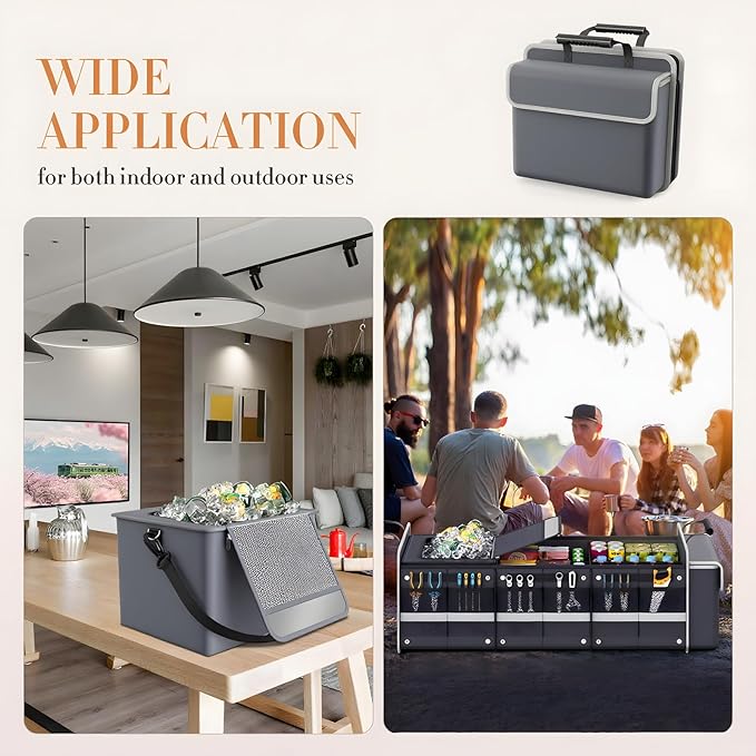 Large Trunk Organizer for SUV with Premium Portable Cooler Bag, Car Organizers and Storage with Foldable Cover, Collapsible Car Trunk Organizer for Truck, Adjustable Securing Straps, 90L+20L, Gray-C