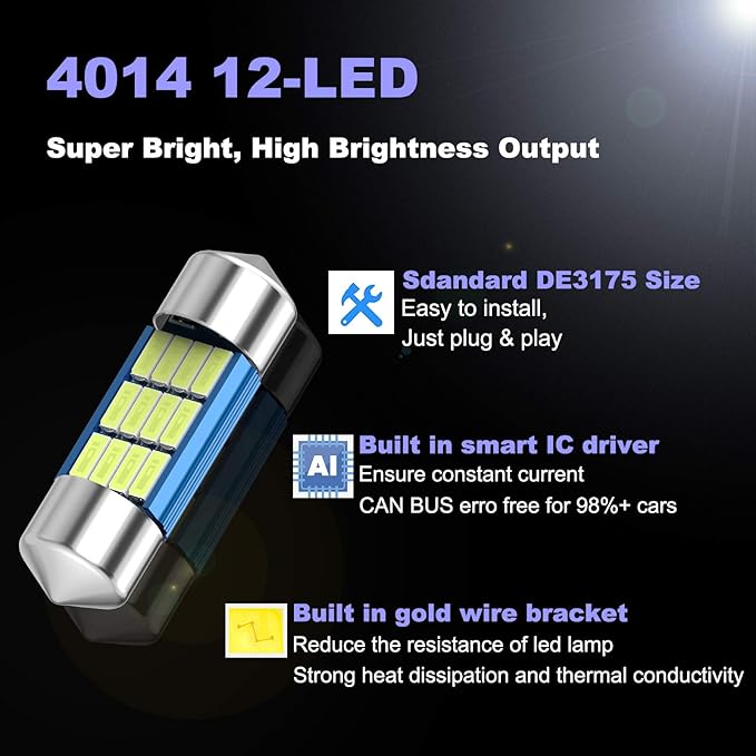 XINYANG 2PCS DE3175 Festoon LED Car Bulb 31mm 1.22in Canbus No Error LED Light Bulb Extremely Bright 12SMD 4014 Chipsets DE3021 LED Lamp for License Plate Dome Map Door Courtesy Lights,Green