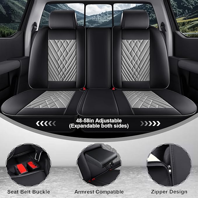 Full Set Car Seat Covers for Ford F-150 F-250 F-350 XL XLT STX Lariat King Ranch Platinum Raptor Waterproof Seat Covers 2009-2025, Anti-Slip Seat Protectors(Luxury 5 Seats/Black Gray)