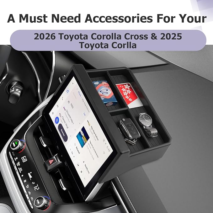 LUWU Dashboard Storage Tray Compatible with 2026 Toyota Corolla Cross & 2025 2026 Corolla 10.5-inch Behind Screen Organizer Center Console Display Box Dash Tray Accessories (Only for 10.5" Screen)