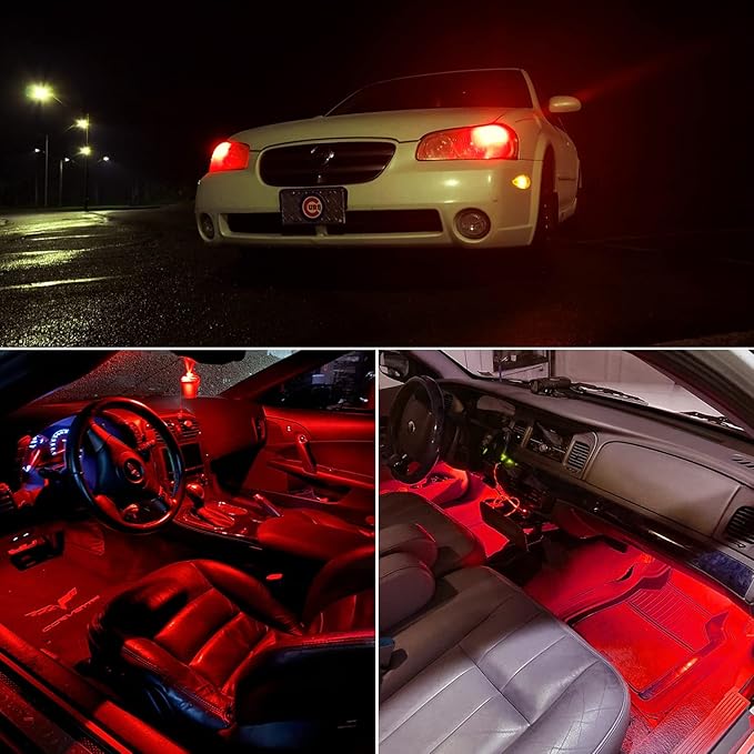 PHINLION 194 LED Light Bulb Red Super Bright 168 2825 W5W T10 Wedge 6-SMD 3030 Chipsets LED Replacement Bulbs for Car Dome Map Parking Door Courtesy Side Marker License Plate Lights
