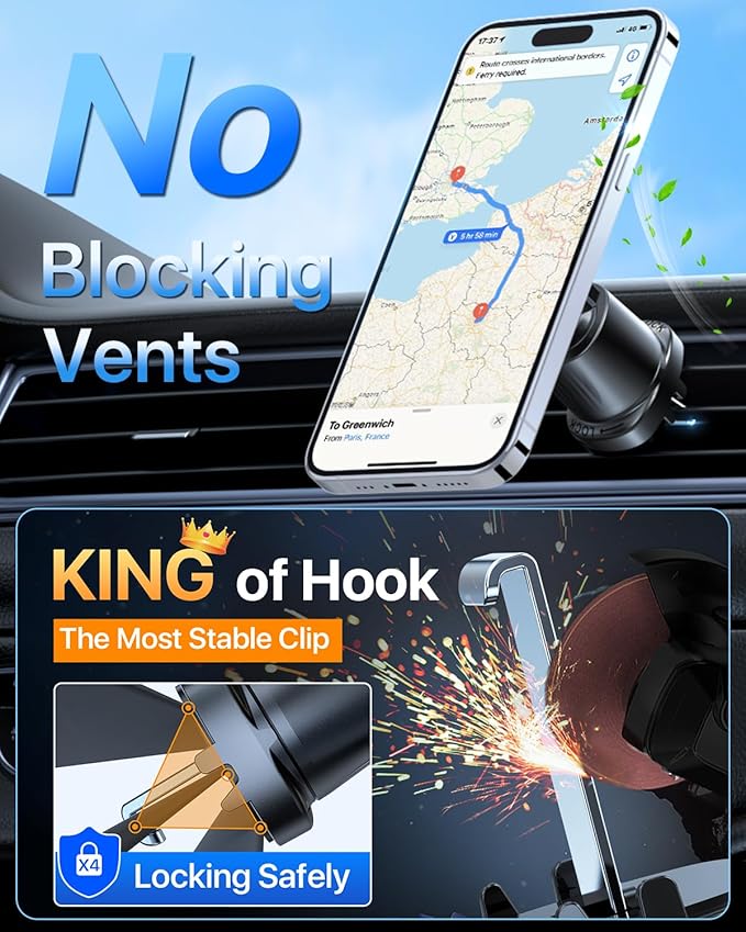 YRU Upgraded Magnetic Phone Holder for Car【Patented & Super Magnet】 for MagSafe Car Mount Dashboard Magnet Phone Holder Windshield Phone Stand for iPhone 17 16 15 14 13 12 Pro Max Samsung, Grey