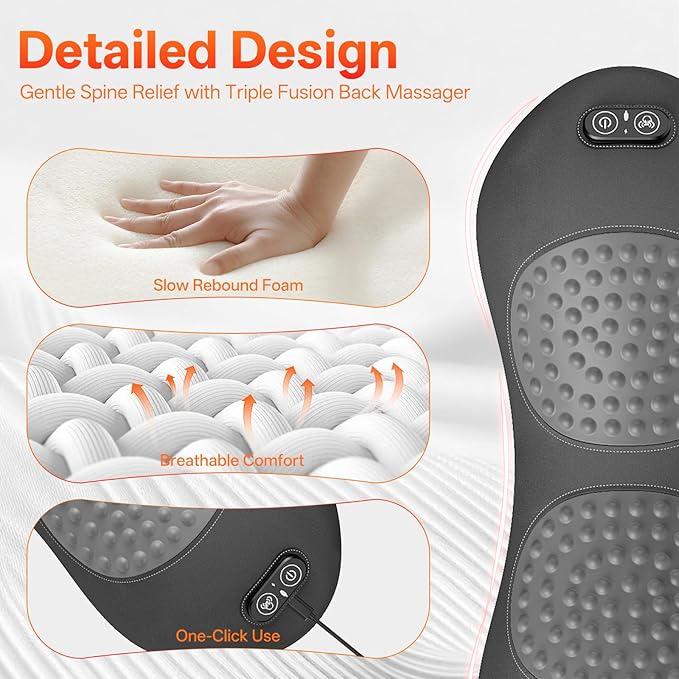 3-in-1 Electric Lumbar Support Pillow for Bed and Chair, Triple Fusion Back Massager with Heated, Vibration and Traction for Lower Back Pain Relief and Spine Support