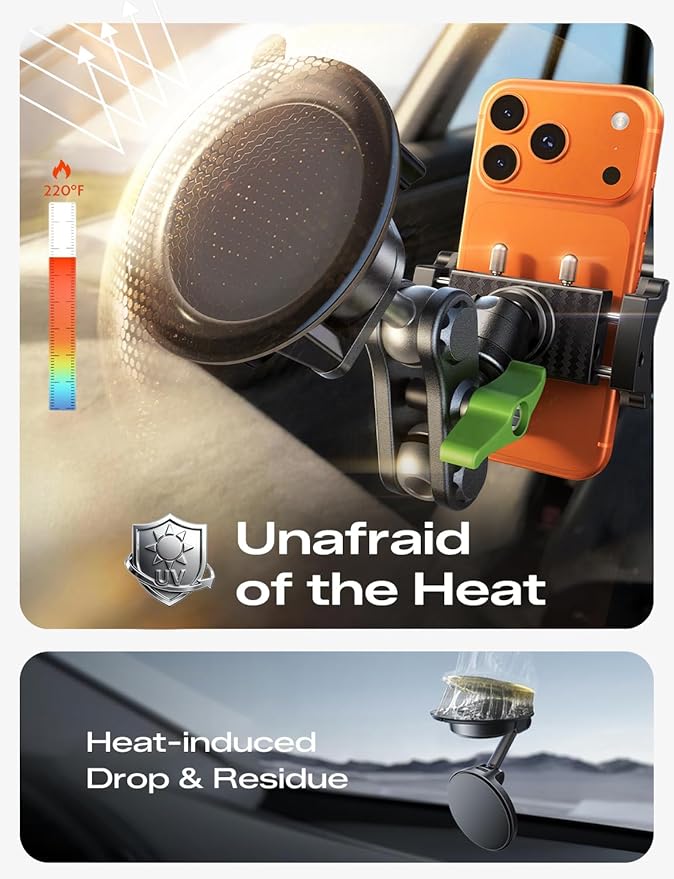 MAGIC JOHN Car Phone Holder, Ultra-Durable Mteal Phone Holders for Your Car, 360° Rotation Cell Phone Car Mount for Windshield, Suction Cup Car Phone Mount for iPhone Samsung All Smartphone