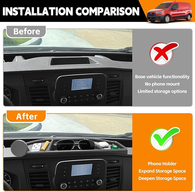 Dashboard Phone Holder Compatible with 2020-2026 Ford Transit 150 250 350 Center Console Organizer Dashboard Phone Multi-Mount Kit Dash Tray for 2025 Transit Accessories(Transit 2020-2026)