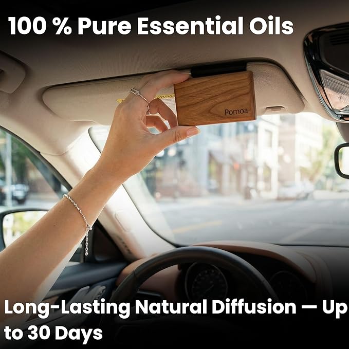 Wood Car Air Freshener — Refillable Solid Odor Eliminator with Premium Leather Visor Clip, North American Alder Wood Scent, No Liquid, No Mess for Car, Truck & SUV (Gilded Petals)