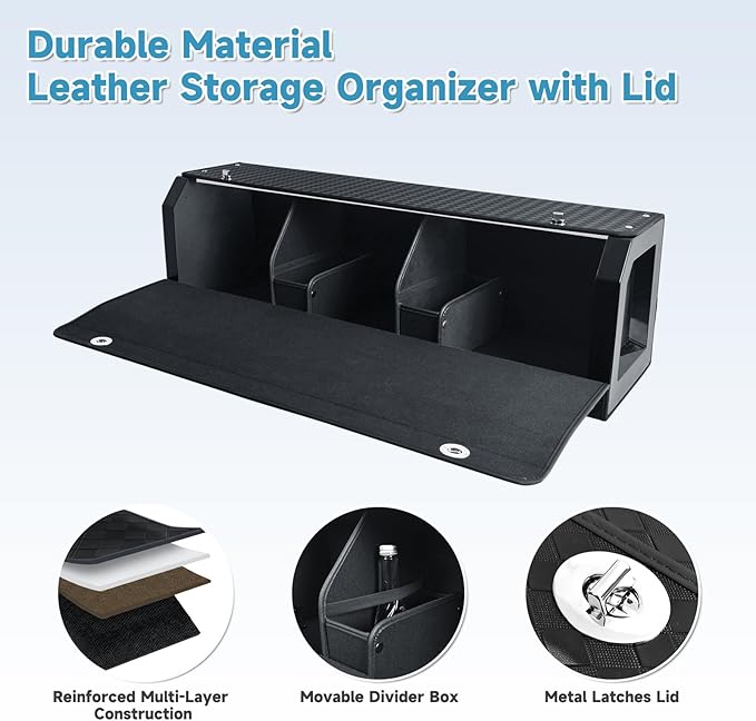 Sturdy Trunk Organizer with Lid, Waterproof Leather Car Storage Organizer with Sturdy Handle, Extra Large Car Organizers and Storage Fits Shopping, Camping, Road Trips (42.12 inch)