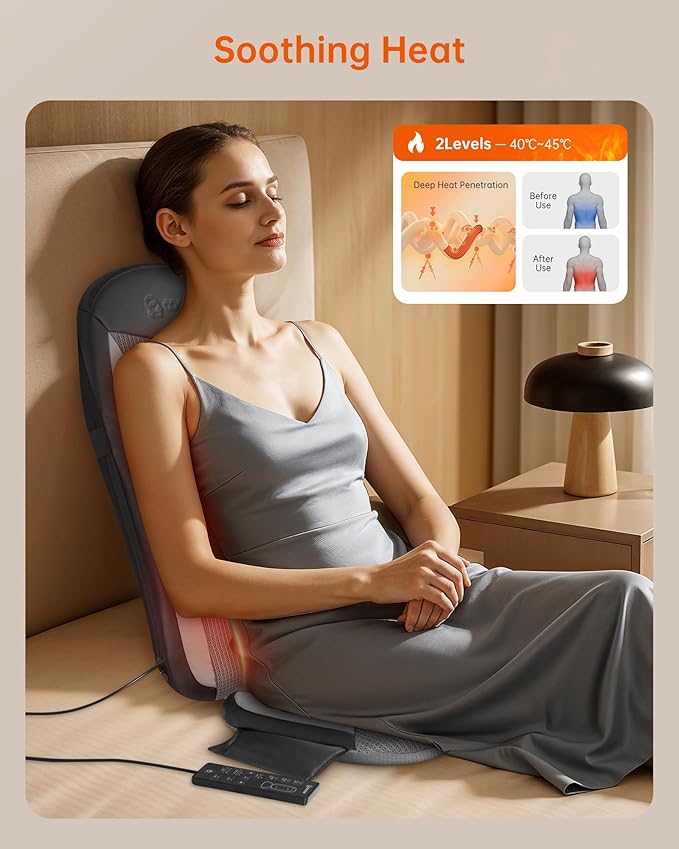 COMFIER Shiatsu Back Massager with Heat,Massage Chair Pad for Back Relief deep,Heated seat Cushion,Chair Massager for Neck,Hip with Kneading & Vibration,Home Office, for Women Men,Dad,Mom