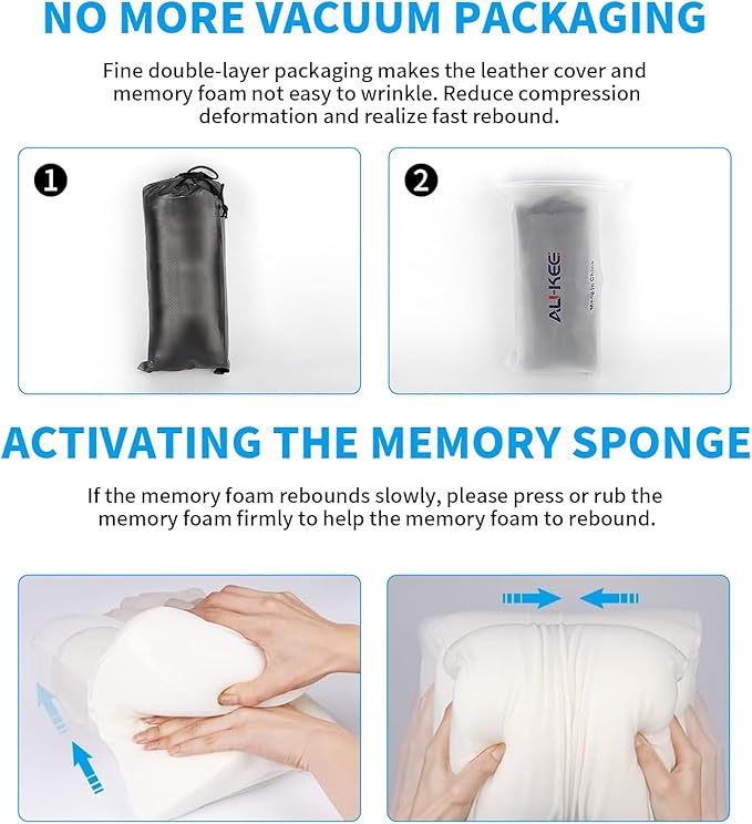 Aukee Memory Foam Car Neck Pillow Soft Leather Car Headrest for Driving Home Office Gray (Pack of 2)