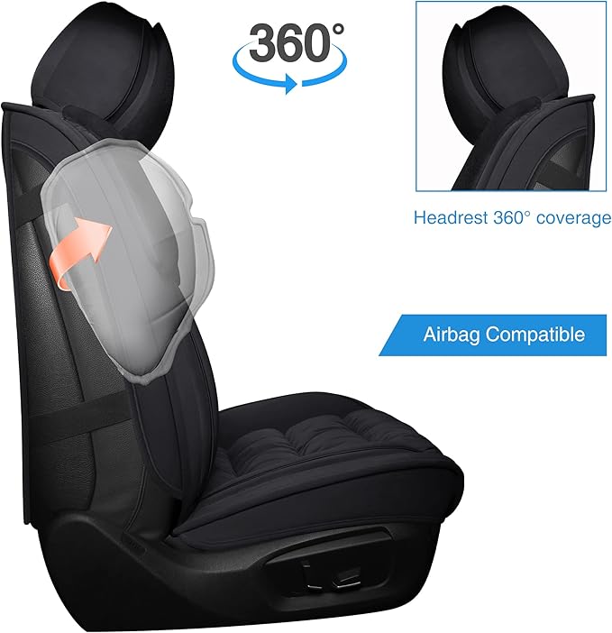 AOOG Fuzzy Car Seat Covers, Heated Bench Back Cushion Protector for Cars SUV Trucks(Front Pair,Black)