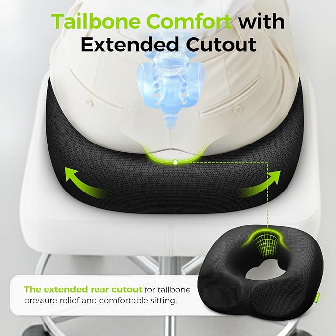 AUVON Sensitive Care Donut Pillow Seat Cushion for Hemorrhoids & Post-Surgery, Sciatica Relief, Donut Chair Cushions with Sloped Design for Thigh Pressure Relief, Memory Foam Lifting Cushions