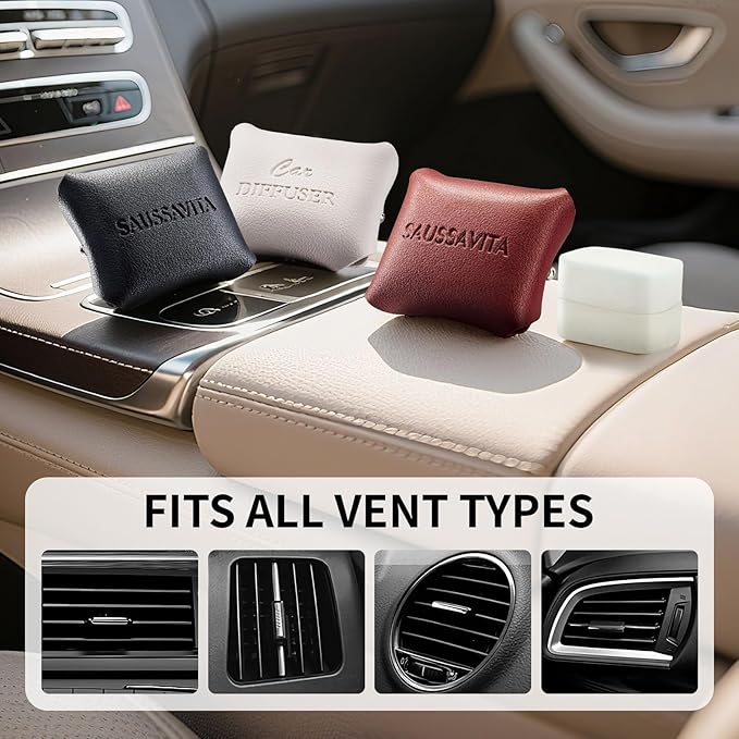 Car Air Freshener Diffuser Crisp Drive Scented 2 Pack, Car Fresheners Vent Clip Leather Design, Car Diffuser for 30 days Long Lasting Black