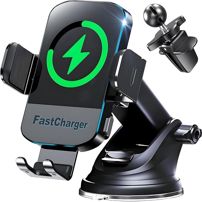 CHGeek Wireless Car Charger, 2026 Upgrade 15W Fast Charging Auto Clamping Car Phone Holder Charger, Phone Holders for car Mount, fit for iPhone 17 16 15 14 13 Mini Pro Max XR,Samsung Galaxy S25 Ultra