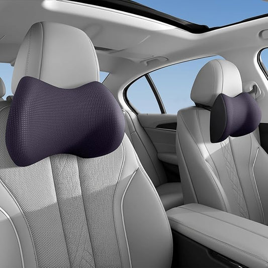Arazi 2-Pack Car Headrest Pillow Memory Foam Car Neck Pillows for Driving with Adjustable Strap, Neck Support for Pain Relief, Breathable Removable Cover, Fit All Car Seats - Purple