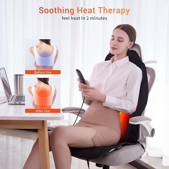 Back Massage Chair Pad with Heat, Back Massager for Back Pain Relief, Chair Massager with Vibration, Portable Massage Chair Pad for Office Use, Gifts for Dad & Mom